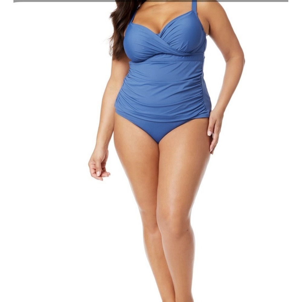 Anne Cole Shirred Underwire 2pc Set color Slate Blue Size 18W New